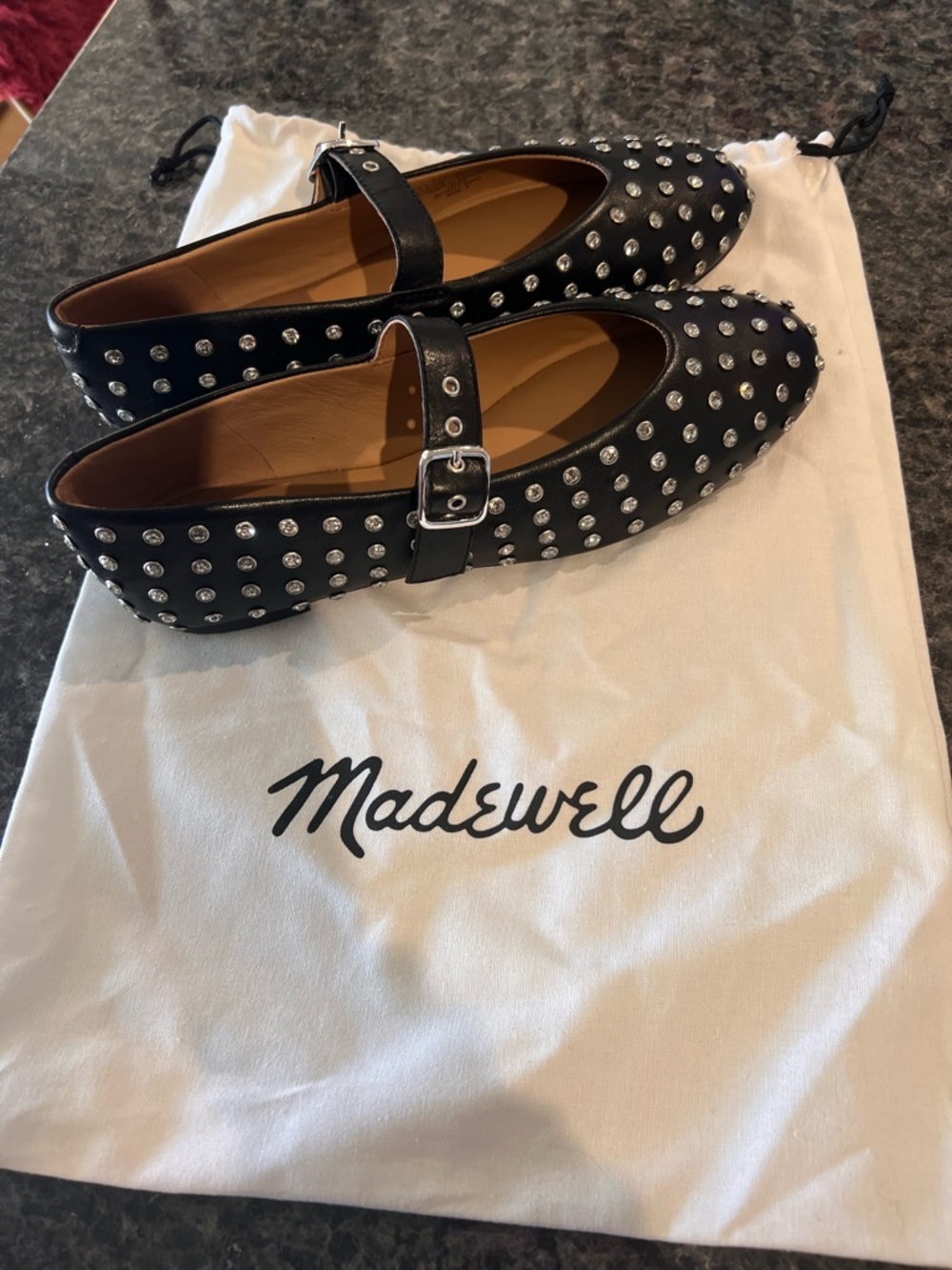 Madewell Black Ballet Flats with Crystal Studs NWOB SZ 8 - Picture 6 of 6